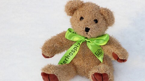Teddy mit grüner Schleife (Foto: Bundesverband Kinderhospiz e.V.) Teddy mit grüner Schleife