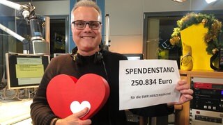 Michael Lueg mit Spendensumme des SWR1 Spendenmarathons